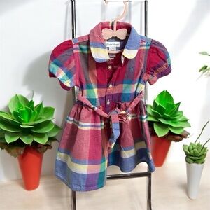 Ralph Lauren Red and Blue Button Down Shirt with Bold Plaid Design for baby girl
